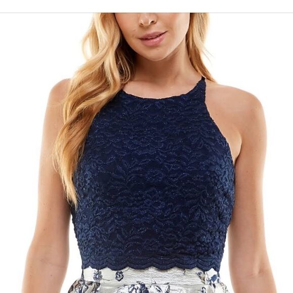 City Studio Womens Navy Foiled  Party 1 Piece top Juniors NWT size 3 - Picture 2 of 11